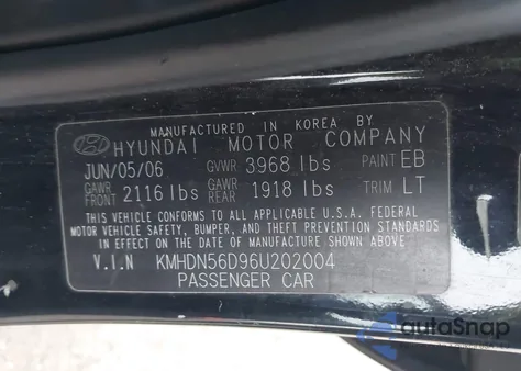 2006 Hyundai Elantra Gls/Gt/Limited from USA, damaged, VIN KMHDN56D96U202004